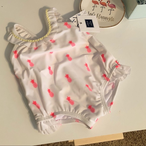 Janie and Jack Other - Pink and White pineapple swimsuit